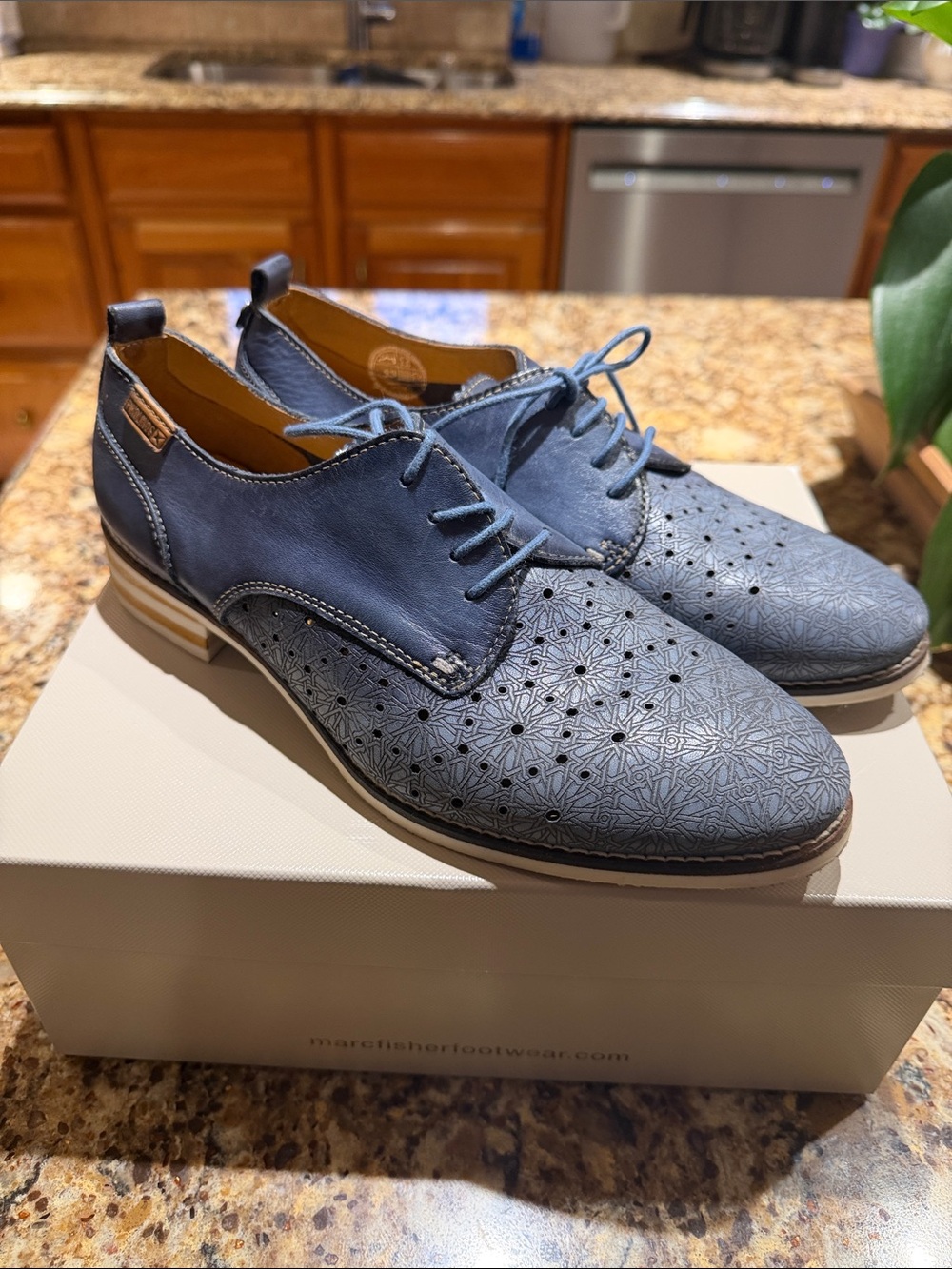 PIKOLINOS Dusty Blue Laser-Cut Leather Derby